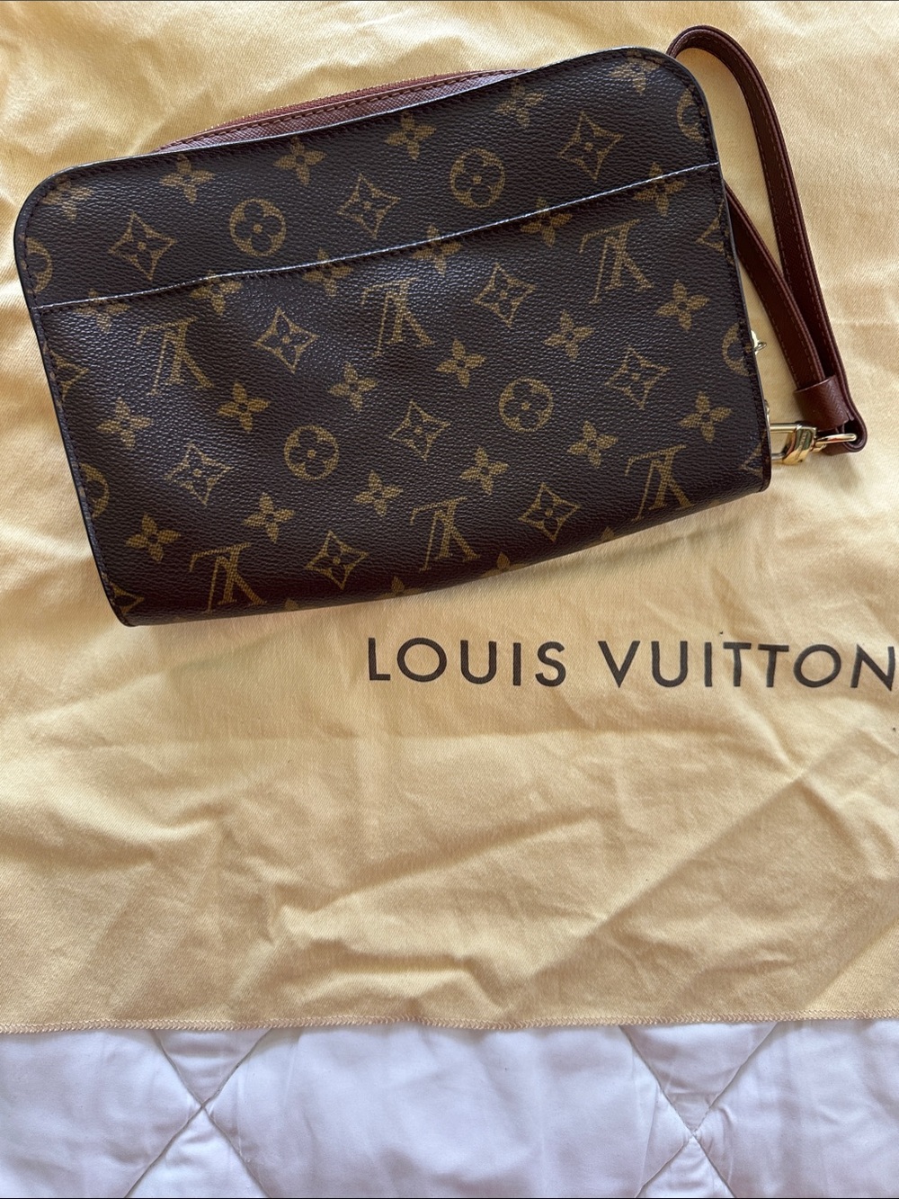 Louis Vuitton Monogram Zip Wristlet in Brown and Tan